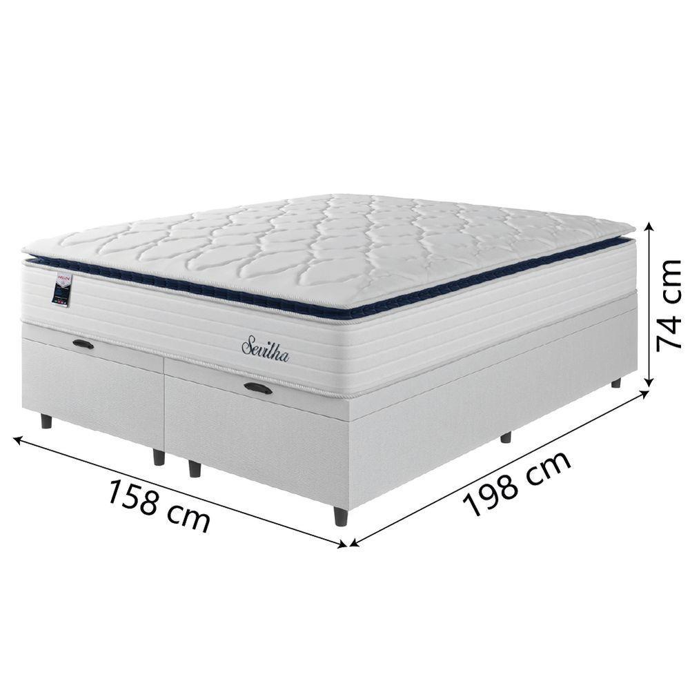 Cama Box Baú Casal Queen Colchão Molas Ensacadas Com Pillow Sevilha 158x198x74cm Branco/cinza Hellen - 3