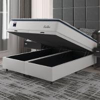 Cama Box Baú Casal Queen Colchão Molas Ensacadas Com Pillow Sevilha 158x198x74cm Branco/cinza Hellen - 5