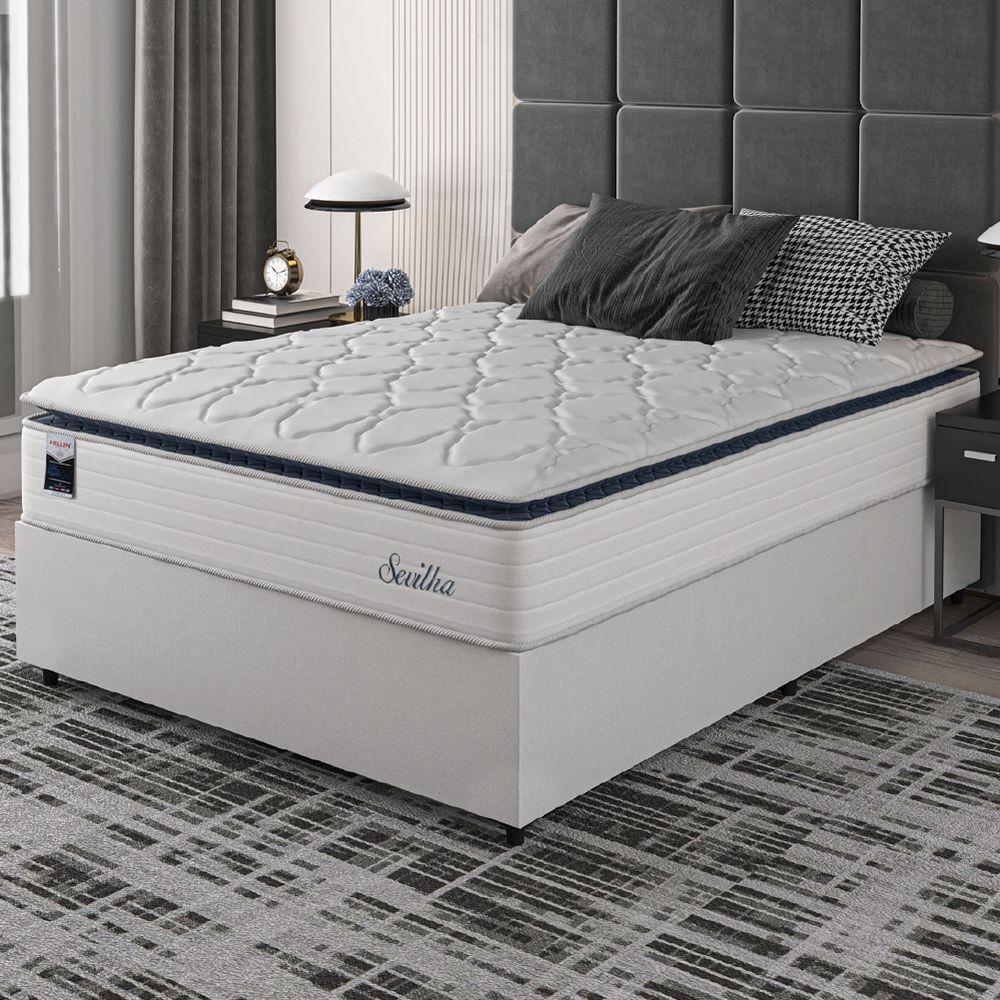 Cama Box Casal Colchão Molas Ensacadas Com Pillow Sevilha 138x188x71cm Branco/cinza Hellen - 5