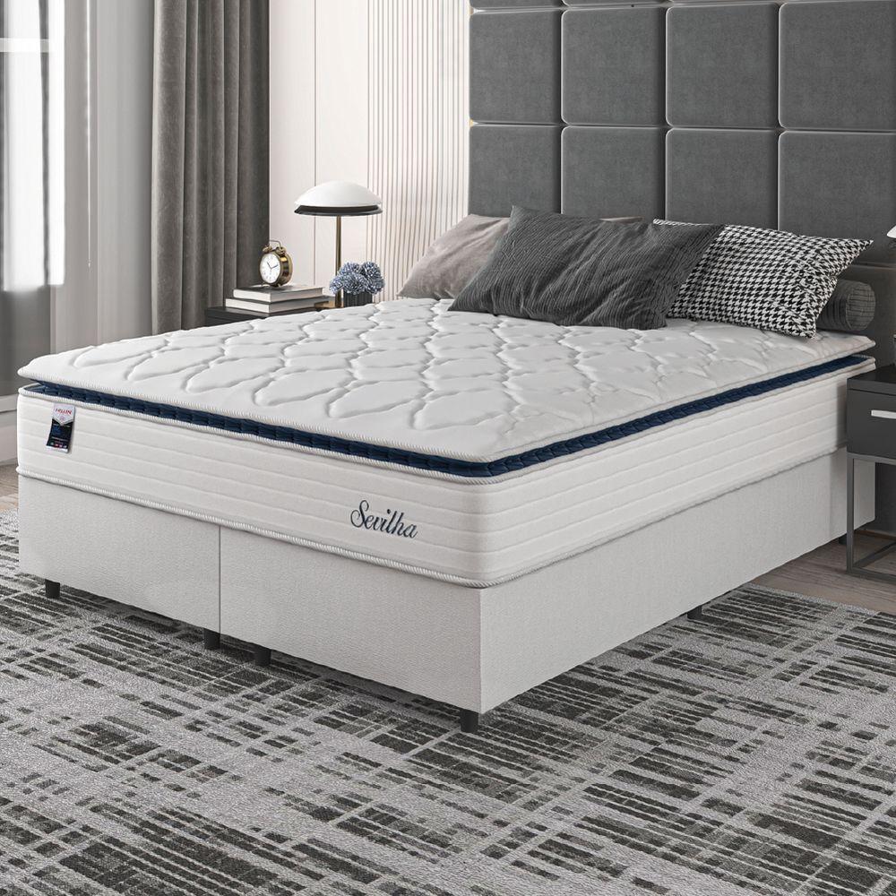 Cama Box Casal King Colchão Molas Ensacadas Com Pillow Sevilha 193x203x71cm Branco/cinza Hellen - 5