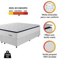 Cama Box Casal King Colchão Molas Ensacadas Com Pillow Sevilha 193x203x71cm Branco/cinza Hellen - 2