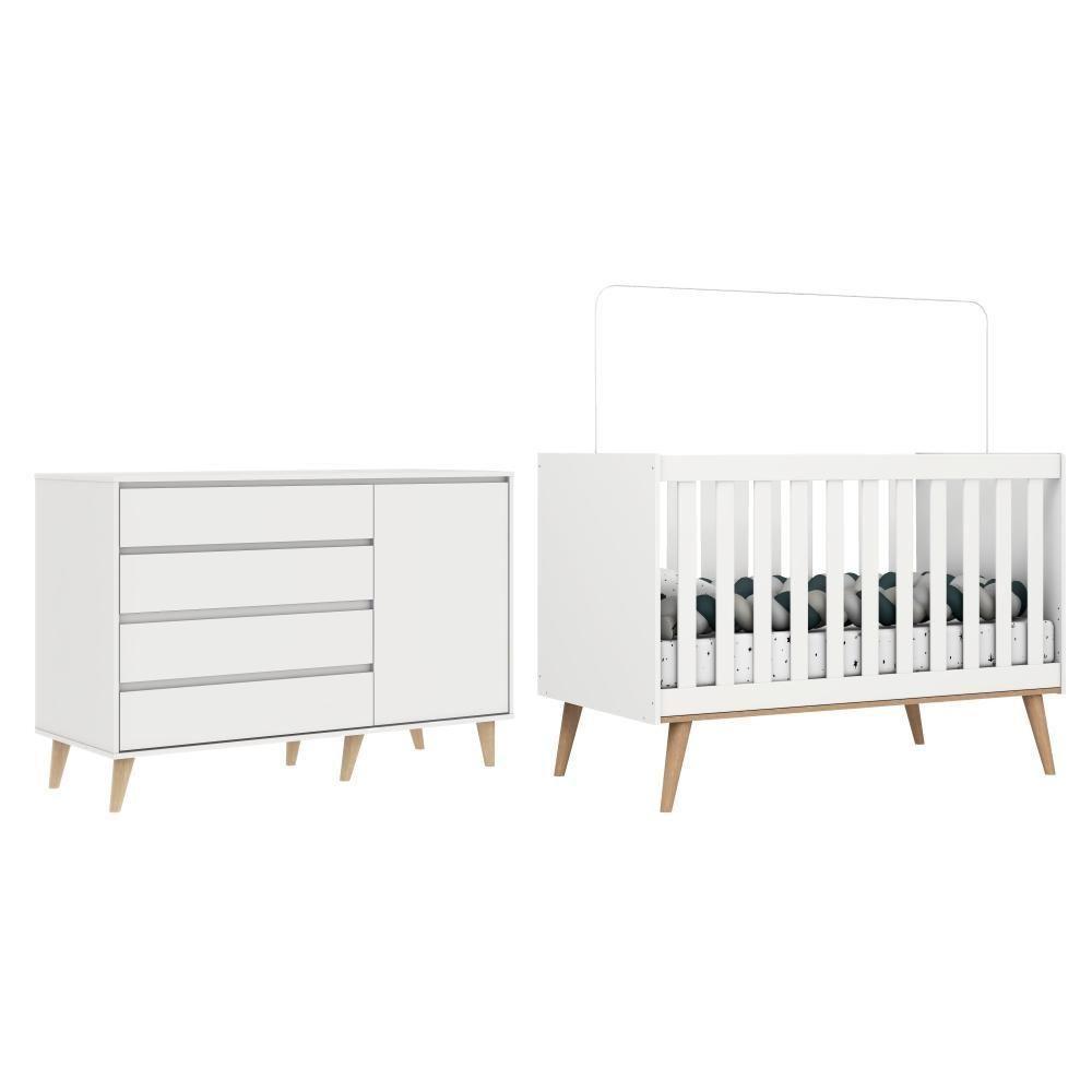 Quarto De Bebê Berço 3 Em 1 Retrô Ludmila Cômoda Com Fraldário Gran Lorena Branco Carolina Baby - 1