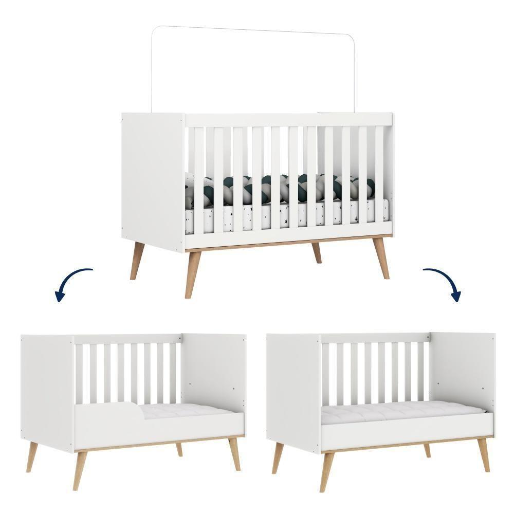 Quarto De Bebê Berço 3 Em 1 Retrô Ludmila Cômoda Com Fraldário Gran Lorena Branco Carolina Baby - 2