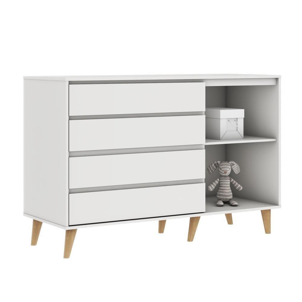 Quarto De Bebê Berço 3 Em 1 Retrô Ludmila Cômoda Com Fraldário Gran Lorena Branco Carolina Baby - 4