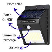 Luminária Solar De Parede Com 30 Leds Sensor De Movimento - 3