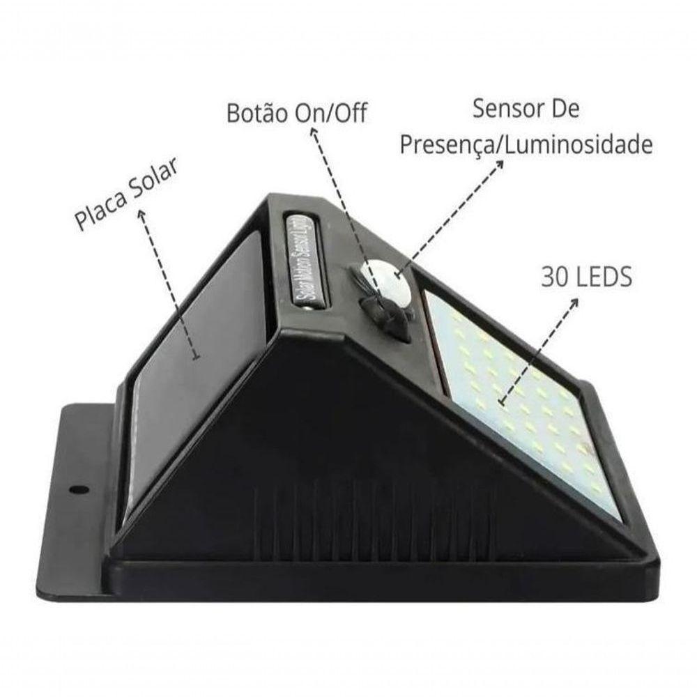 Luminária Solar Arandela Kit 2 - 30 Led Sensor De Presença - 4
