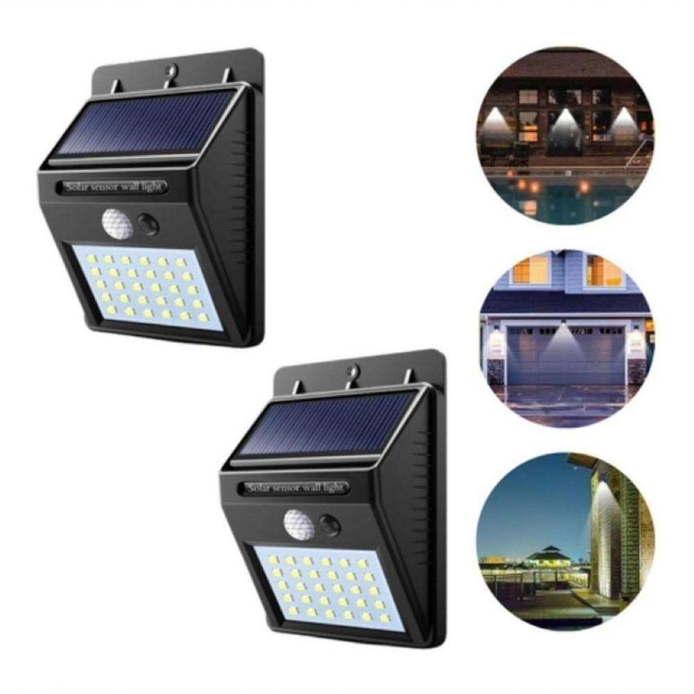 Luminária Solar Arandela Kit 2 - 30 Led Sensor De Presença - 6