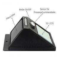 Luminária Solar Arandela Kit 2 - 30 Led Sensor De Presença