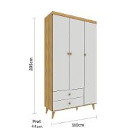 Guarda Roupa Infantil Retrô 3 Portas Com Gavetas Lígia Off White Com Bétula Carolina Baby - 3