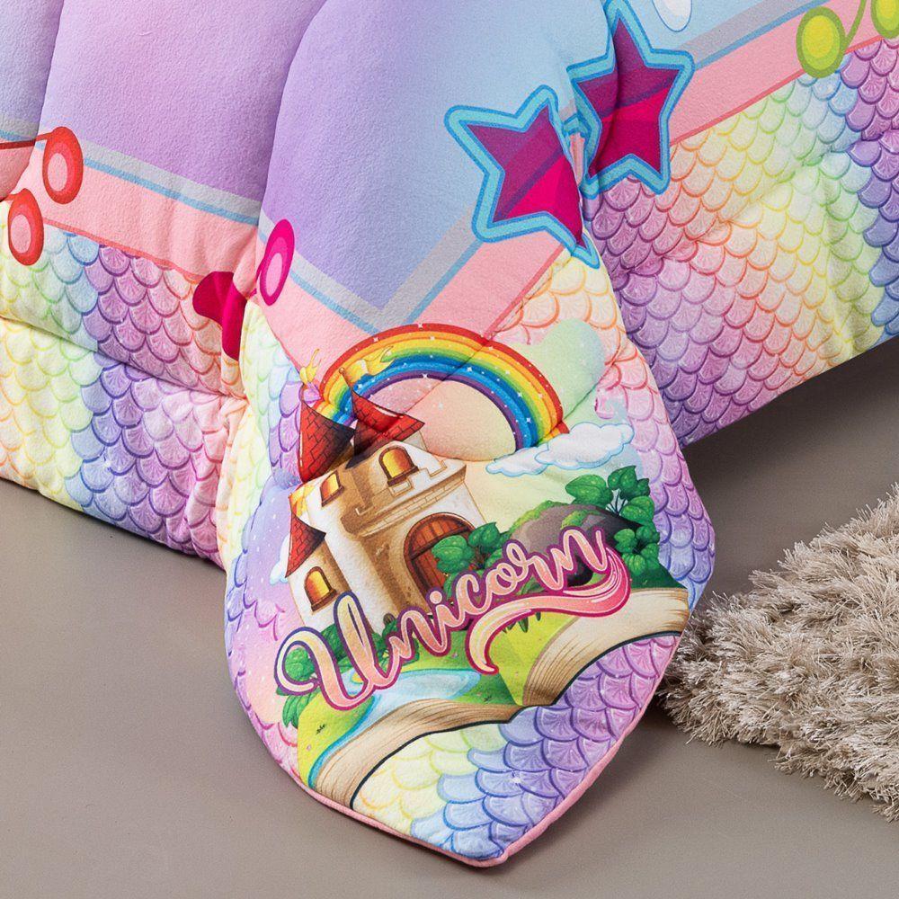 Kit Edredom + Lençol Plush Fofinho Infantil Dupla Face Dream 3 Peças Solteiro - Unicórnio - 3