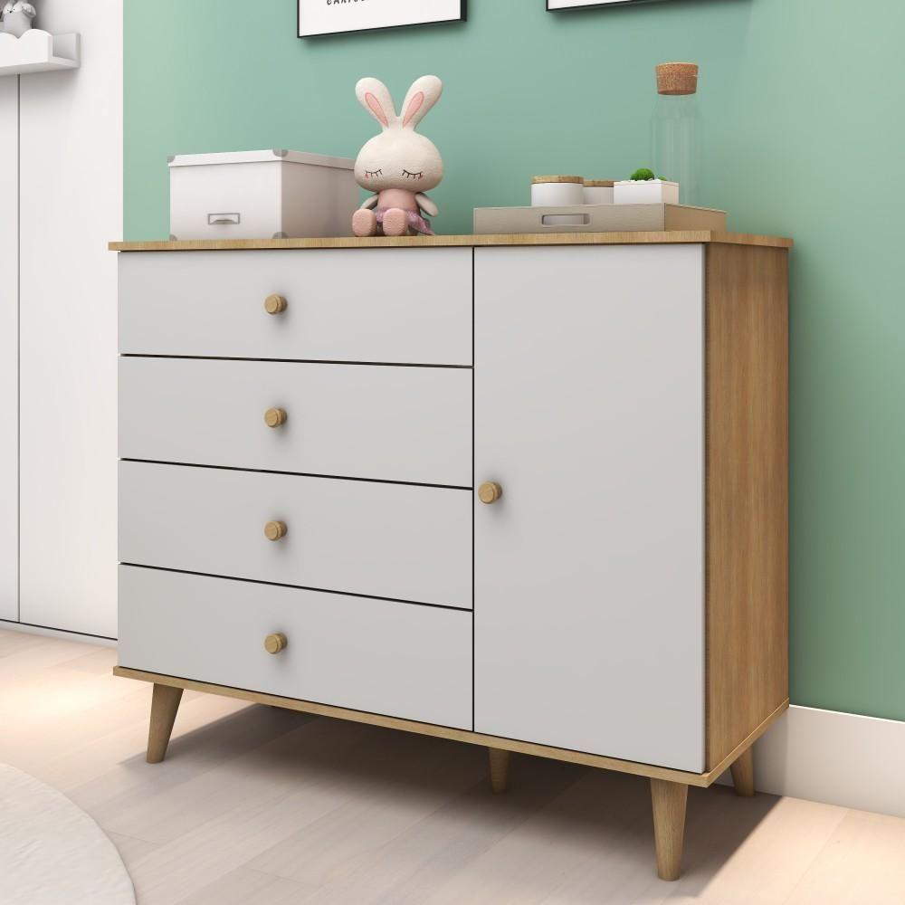 Cômoda Infantil Retrô 4 Gavetas Com Porta Fraldário Lígia Off White Carolina Baby - 2