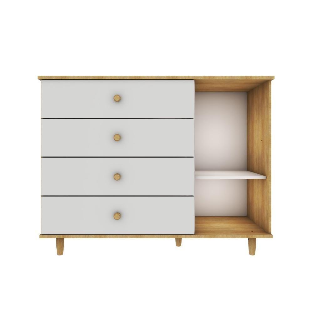 Cômoda Infantil Retrô 4 Gavetas Com Porta Fraldário Lígia Off White Carolina Baby - 3