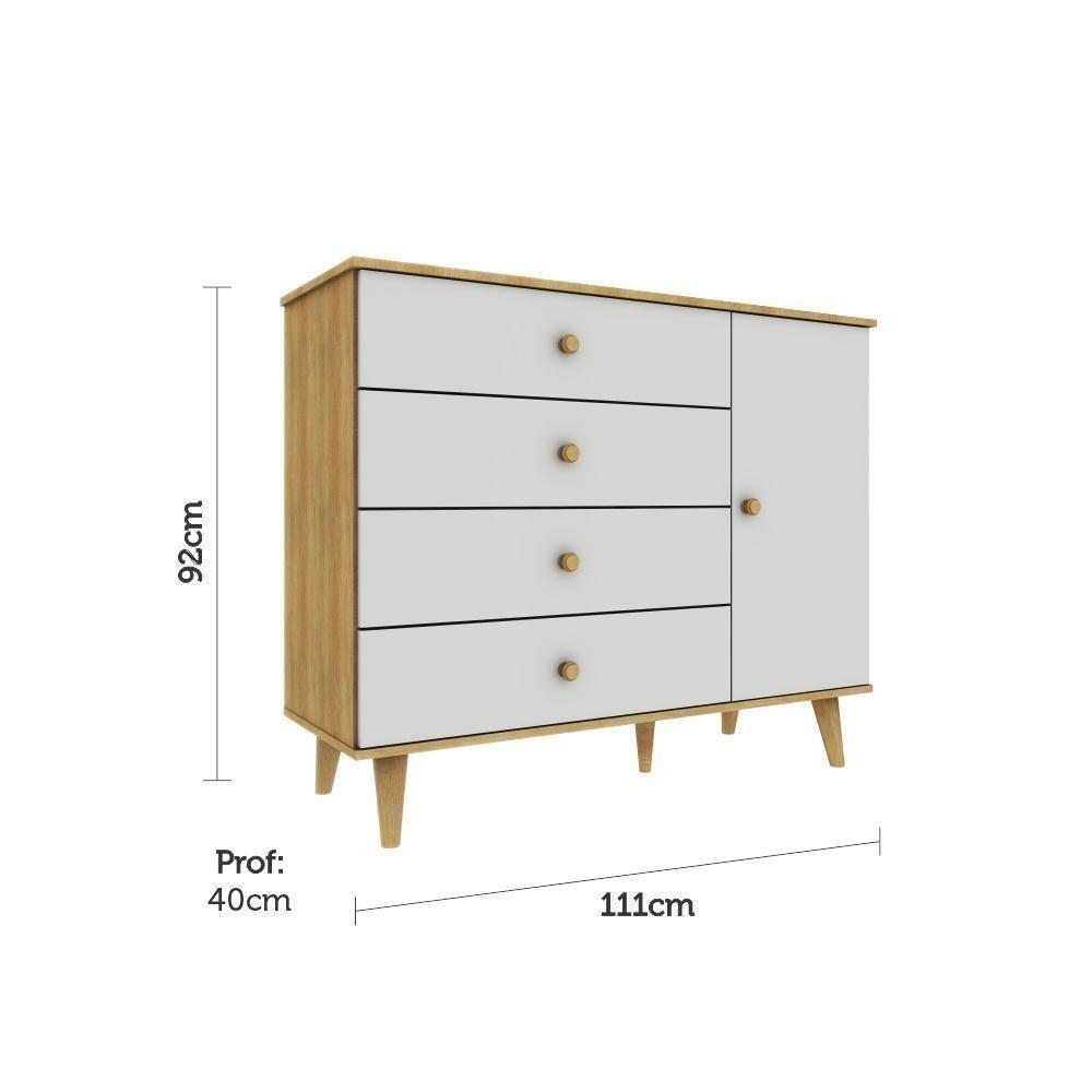 Cômoda Infantil Retrô 4 Gavetas Com Porta Fraldário Lígia Off White Carolina Baby - 4