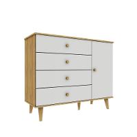 Cômoda Infantil Retrô 4 Gavetas Com Porta Fraldário Lígia Off White Carolina Baby - 1