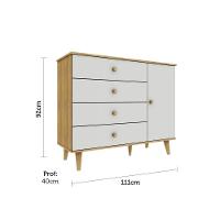 Cômoda Infantil Retrô 4 Gavetas Com Porta Fraldário Lígia Off White Carolina Baby - 4