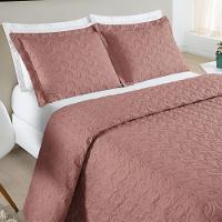 Kit Cobre Leito Colcha Desirée Queen Bordado Micropercal 200 Fios 3 Peças - Rosê - 1