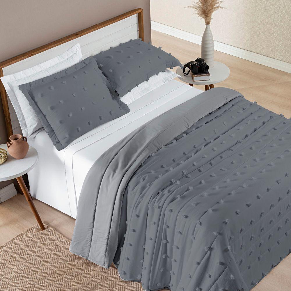 Cobre Leito Queen Poppy Micropercal 300 Fios 3 Peças Cor Cinza Escuro - 1