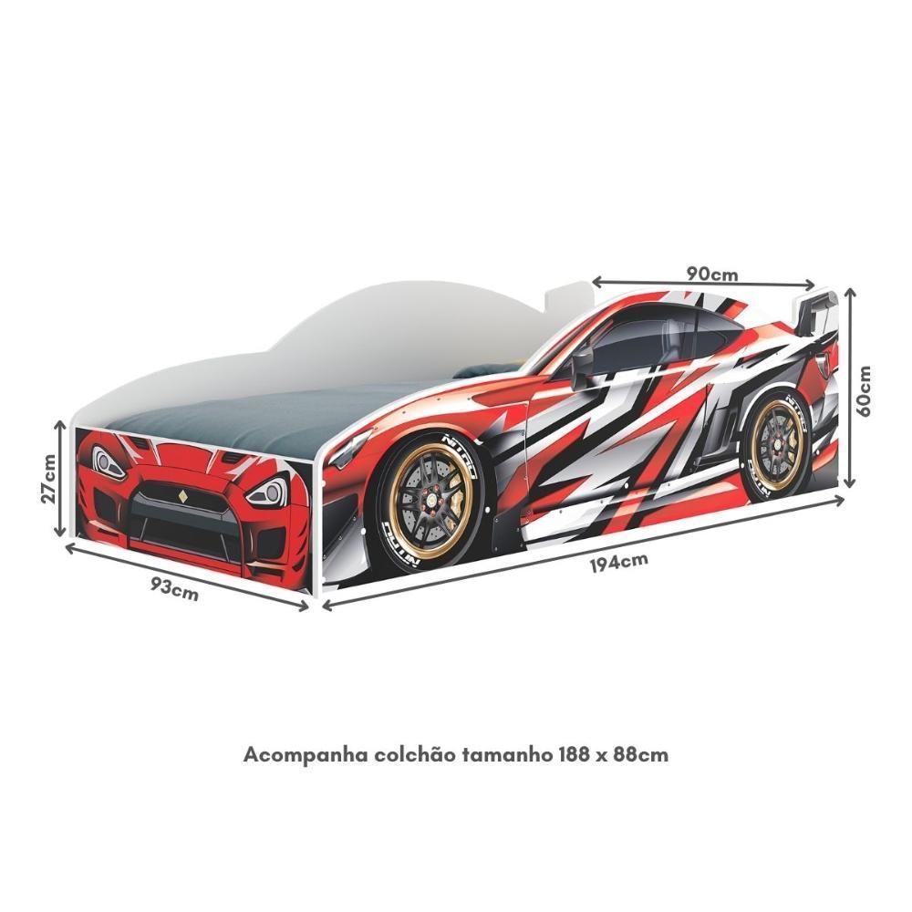 Cama Carro 100% MDF Infantil Montessoriana Com Colchão Incluso Multimóveis MP4323 Vermelho - 2