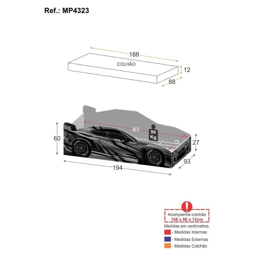 Cama Carro 100% MDF Infantil Montessoriana Com Colchão Incluso Multimóveis MP4323 Vermelho - 6