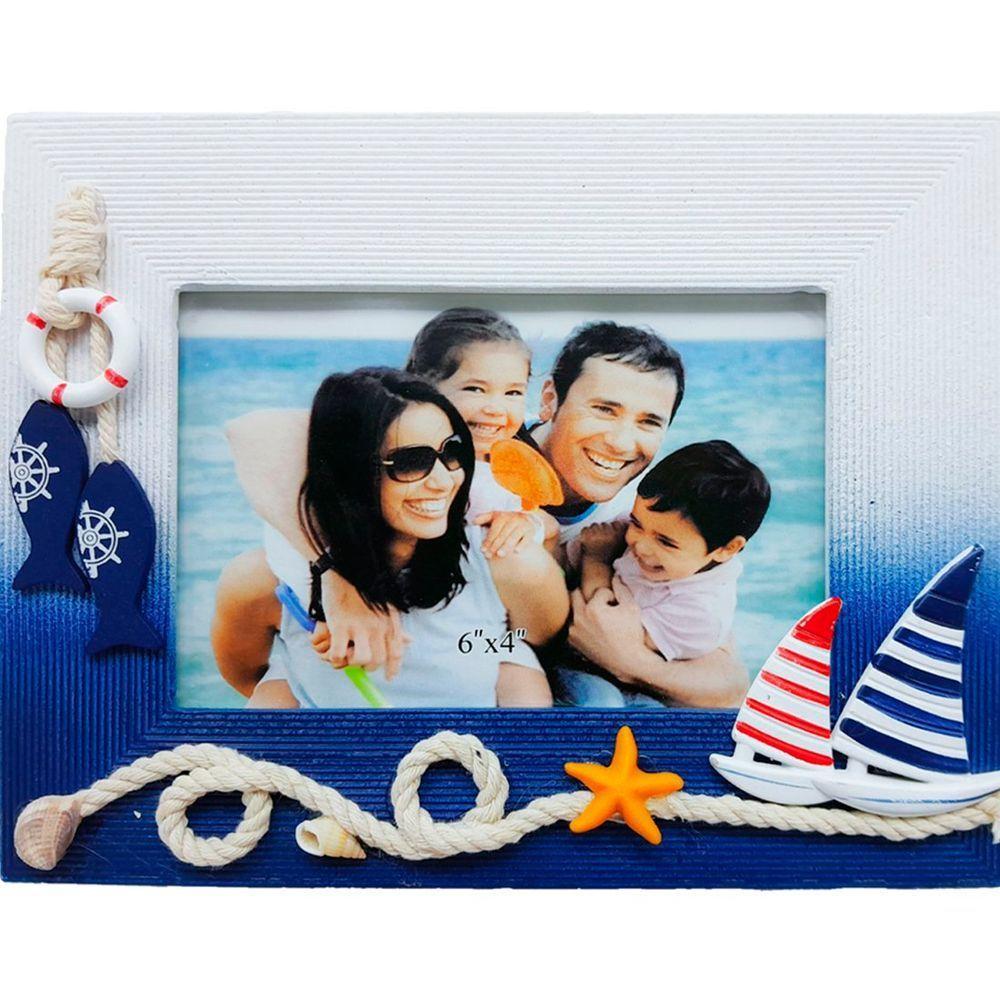 Porta Retrato Marítimo Náutico Retangular Em Madeira 6x4 - 1