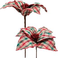 Kit 6 Flores Artificiais Xadrez Gliter Artesanal Natal 30cm - 1