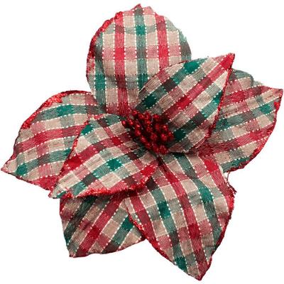 Kit 4 Flores Artificiais Xadrez Gliter Artesanal Natal 30cm