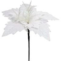 Kit 4 Flores Artificial Gliter Enfeite Branco Natalino 25cm - 1