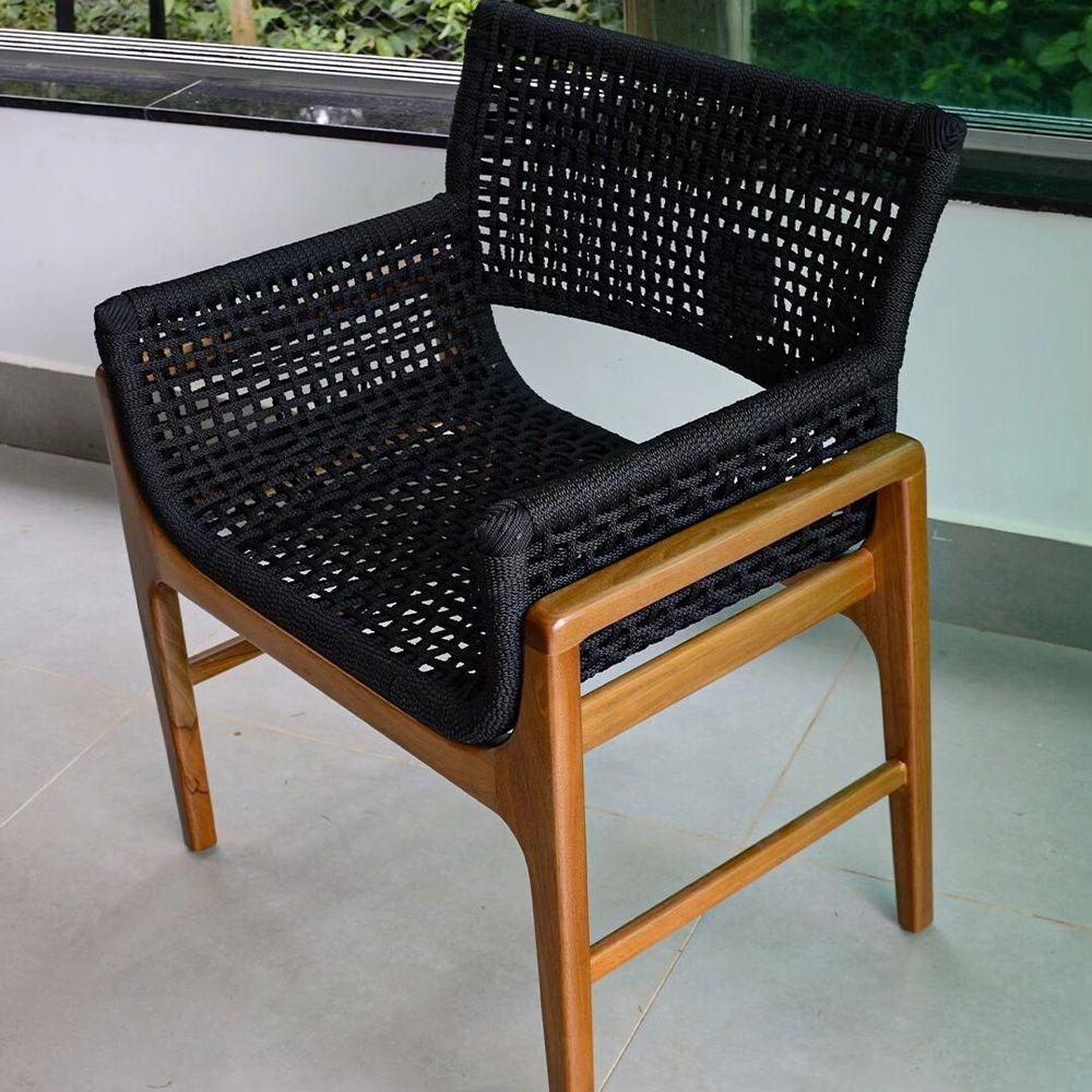 Jogo de Mesa Jantar 1,50m Madeira Giratória e 6 Poltronas Tokyo Corda Náutica Nossa Kasa Preto - 5