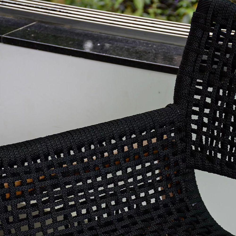 Jogo de Mesa Jantar 1,50m Madeira Giratória e 6 Poltronas Tokyo Corda Náutica Nossa Kasa Preto - 7