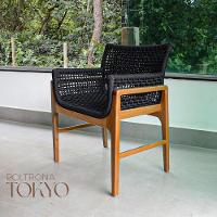 Jogo de Mesa Jantar 1,50m Madeira Giratória e 6 Poltronas Tokyo Corda Náutica Nossa Kasa Preto - 2