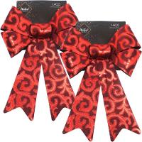 Kit 8 Laço Vermelho Em Camurça Enfeite Brilhante Natal 32cm - 1