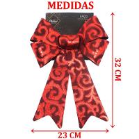 Kit 8 Laço Vermelho Em Camurça Enfeite Brilhante Natal 32cm - 2