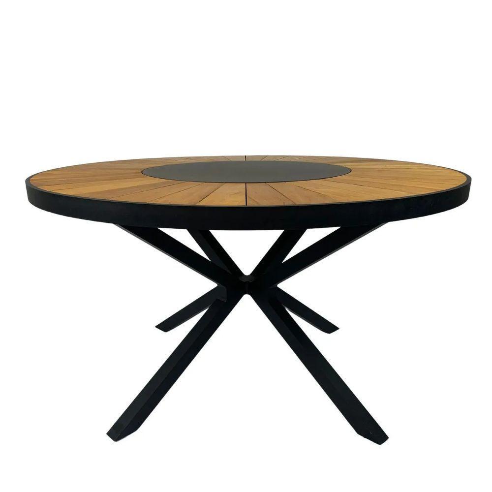 Mesa 1,50m De Jantar Zurick Pétalas Em Madeira Com Centro Giratório Alumínio Preto - 1