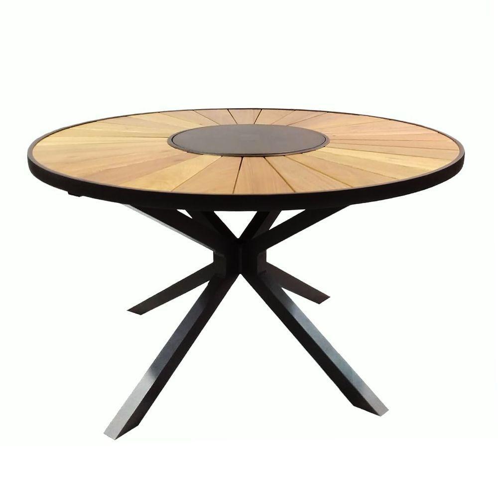 Mesa De Jantar 1,30m Zurick Pétalas De Madeira Centro Giratório Alumínio Preto - 1