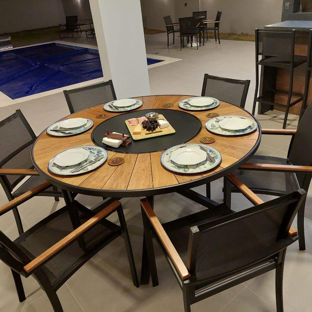 Mesa De Jantar 1,30m Zurick Pétalas De Madeira Centro Giratório Alumínio Preto - 5