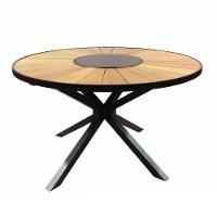 Mesa De Jantar 1,30m Zurick Pétalas De Madeira Centro Giratório Alumínio Preto - 1