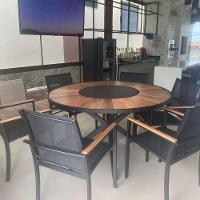 Mesa De Jantar 1,30m Zurick Pétalas De Madeira Centro Giratório Alumínio Preto - 3