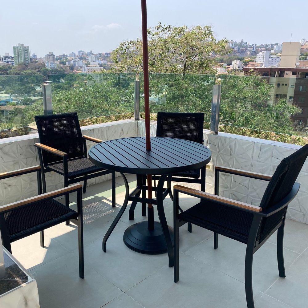 Jogo Conjunto De Mesa 4 Cadeiras Jardim Piscina Em Corda Náutica E Aluminio Preto - 2