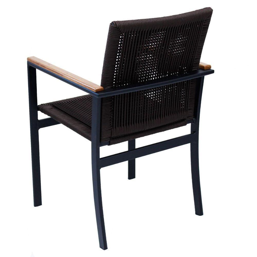 Jogo Conjunto De Mesa 4 Cadeiras Jardim Piscina Em Corda Náutica E Aluminio Preto - 4