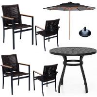 Jogo Conjunto De Mesa 4 Cadeiras Jardim Piscina Em Corda Náutica E Aluminio Preto - 1