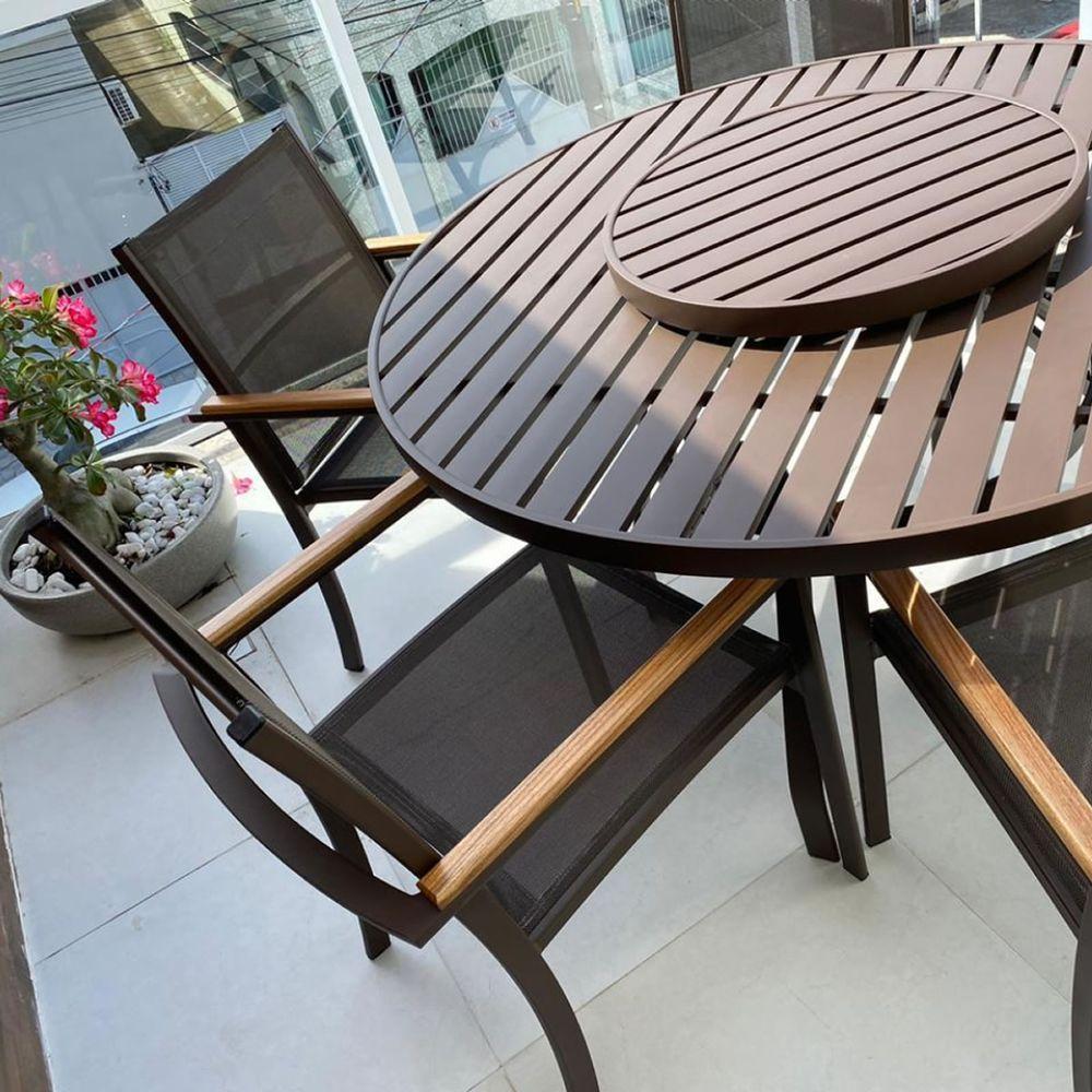 Jogo De Mesa 1,40m 6 Cadeiras Alumínio área Externa Interna Marrom - 7