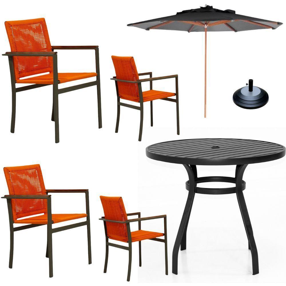 Jogo Conjunto De Mesa 4 Cadeiras Jardim Piscina Em Corda Náutica E Aluminio Laranja - 1