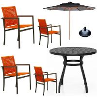 Jogo Conjunto De Mesa 4 Cadeiras Jardim Piscina Em Corda Náutica E Aluminio Laranja - 1