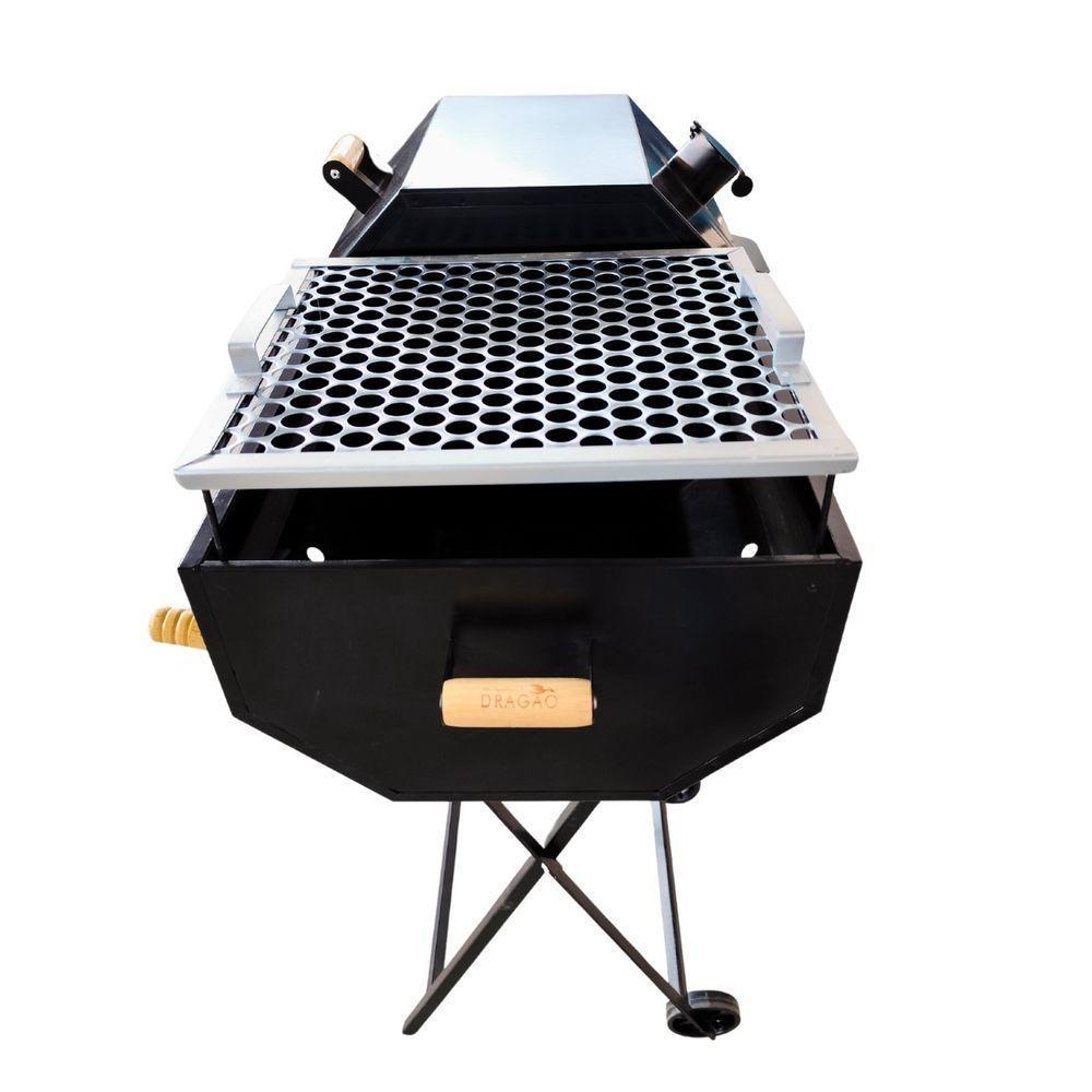 Churrasqueira A Carvão Meia Bafo Premium Com Suporte Móvel Preto - 3