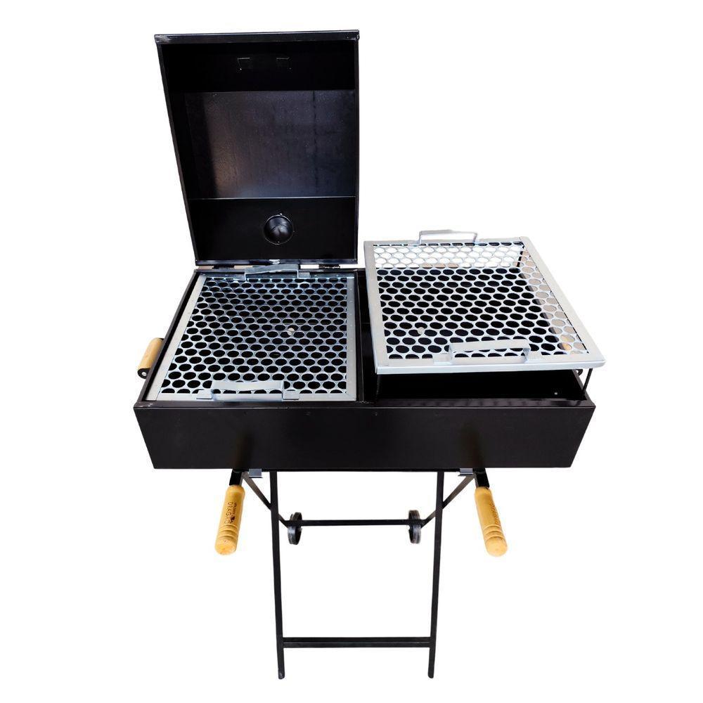 Churrasqueira A Carvão Meia Bafo Premium Com Suporte Móvel Preto - 5