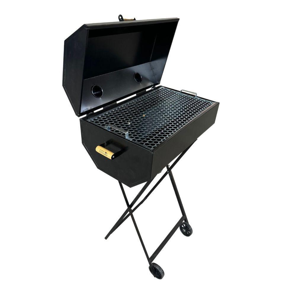 Churrasqueira A Bafo Grill Extra Grande Premium A Carvão Com Suporte Preto - 1