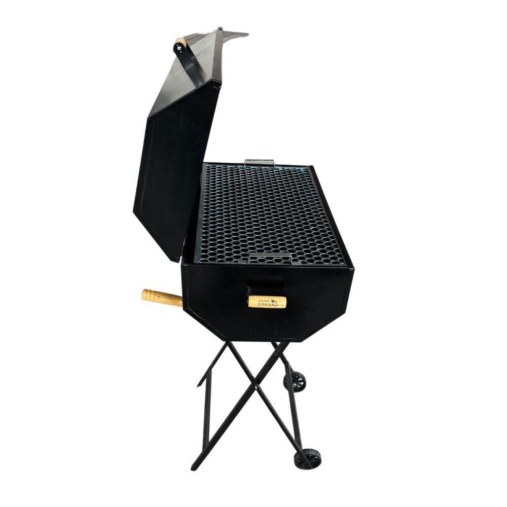 Churrasqueira A Bafo Grill Extra Grande Premium A Carvão Com Suporte Preto - 4