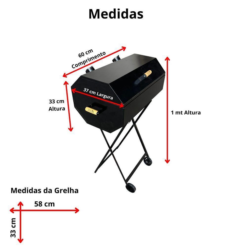 Churrasqueira A Bafo Grill Extra Grande Premium A Carvão Com Suporte Preto - 6
