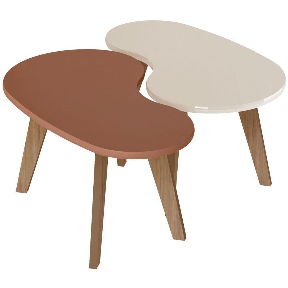 Mesa De Centro Orgânica Com Bordas Boleadas Off White carvalho - 4