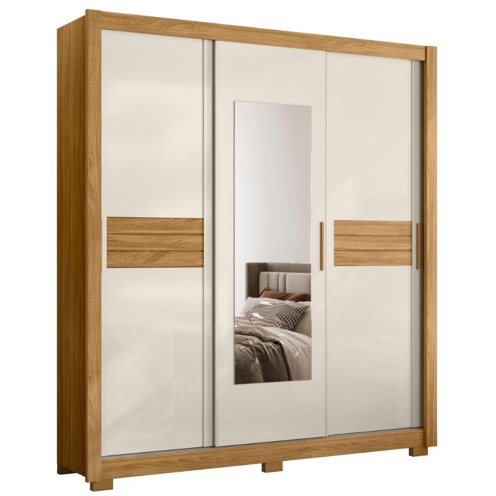 Guarda Roupa Casal Canadá Espelho 3 Portas De Correr Freijó Off White Moval - 1